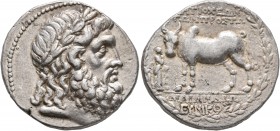 CARIA. Antioch ad Maeandrum. Circa 90/89-65/60 BC. Tetradrachm (Silver, 25 mm, 16.29 g, 12 h), Eunikos, magistrate. Laureate head of Zeus to right. Re...