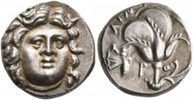 ISLANDS OFF CARIA, Rhodos. Rhodes. Circa 205-190 BC. Drachm (Silver, 15 mm, 2.87 g, 11 h), reduced standard. Ainetor, magistrate. Radiate head of Heli...