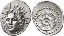 ISLANDS OFF CARIA, Rhodos. Rhodes. Circa 88/42 BC-AD 14. Drachm (Silver, 22 mm, 4.40 g, 7 h). Radiate head of Helios facing slightly to left. Rev. P -...