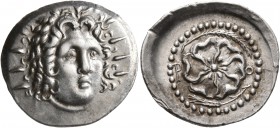 ISLANDS OFF CARIA, Rhodos. Rhodes. Circa 88/42 BC-AD 14. Drachm (Silver, 22 mm, 4.11 g, 1 h). Radiate head of Helios facing slightly to right. Rev. P ...