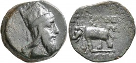 KINGS OF ARMENIA. Tigranes V, circa 6-12. Dichalkon (Bronze, 17 mm, 4.29 g, 1 h), Artagigarta (?). Draped bust of Tigranes V to right, wearing five-po...
