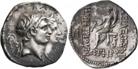 SELEUKID KINGS OF SYRIA. Demetrios I Soter, with Laodike IV, 162-150 BC. Tetradrachm (Silver, 28 mm, 16.80 g, 1 h), Seleukeia on the Tigris. Jugate bu...