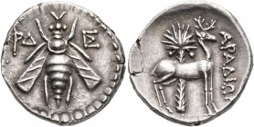 PHOENICIA. Arados. Circa 172/1-111/0 BC. Drachm (Silver, 18 mm, 4.21 g, 1 h), CY 104 = 156/5. Bee; to left, ΡΔ; to right, monogram of ΣΠ. Rev. APAΔIΩN...