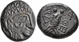ARABIA, Northwestern. Lihyan. Circa 2nd-1st centuries BC. 'Tetradrachm' (Bronze, 24 mm, 13.76 g, 10 h), imitating Athens. Devolved helmeted head ot At...