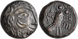 ARABIA, Northwestern. Lihyan. Circa 2nd-1st centuries BC. 'Tetradrachm' (Bronze, 22 mm, 13.06 g, 10 h), imitating Athens. Devolved helmeted head ot At...