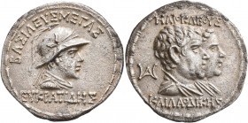 BAKTRIA, Greco-Baktrian Kingdom. Eukratides I, circa 170-145 BC. Tetradrachm (Silver, 32 mm, 16.48 g, 12 h), dynastic pedigree issue. Baktra, circa 16...