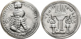 SASANIAN KINGS. Ardashir I, 223/4-240. Drachm (Silver, 25 mm, 4.24 g, 4 h), Mint B ('Hamadan'), circa 233/4-238/9. MZDYSN BGY 'RTHŠTR MRKAN MRKA 'YR'N...