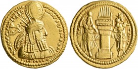 SASANIAN KINGS. Bahram I, 273-276. Dinar (Gold, 21 mm, 7.41 g, 4 h), Ktesiphon. MZDYSN BGY WRHR'N MRKAN MRKA 'YR'N W 'NYR'N MNW CTRY MN YZD'N ('Worshi...