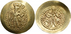 KUSHANO-SASANIANS. Bahram I, circa 325-350. Dinar (Gold, 35 mm, 7.73 g, 11 h), Balkh. 'bago oaraurano oazorko košano šauo' ('His Majesty, Bahram, Grea...