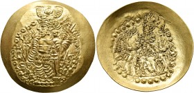 KUSHANO-SASANIANS. Bahram I, circa 325-350. Dinar (Gold, 34 mm, 7.10 g, 1 h), Balkh. 'bago oaraurano oazorko košano šauo' ('His Majesty, Bahram, Great...