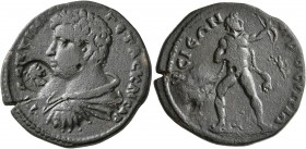 BITHYNIA. Prusias ad Hypium. Geta, as Caesar, 198-209. Tetrassarion (Bronze, 27 mm, 10.53 g, 7 h). Π CЄΠTIMI ΓЄTAC KAICAP Bare-headed, draped and cuir...