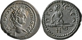 BITHYNIA. Prusa ad Olympum. Caracalla, 198-217. Diassarion (Orichalcum, 26 mm, 9.35 g, 1 h). AYT•K•M•AYP•ANTΩNINOC•CЄ KA• Laureate head of Caracalla t...