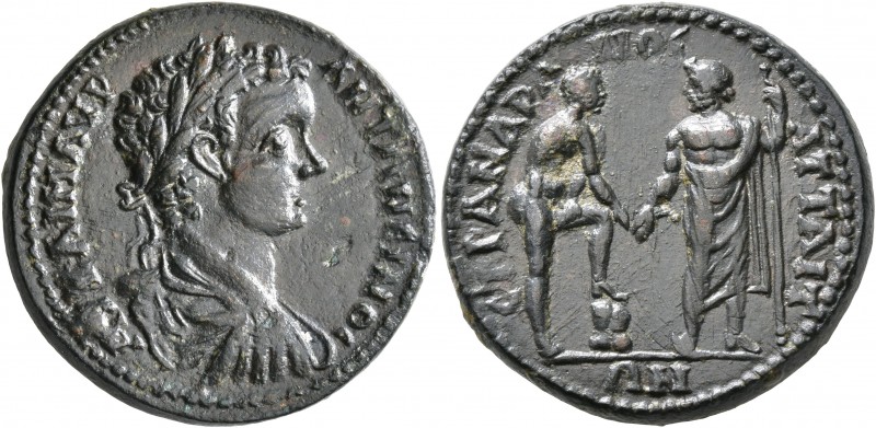 MYSIA. Attaea. Caracalla, 198-217. Tetrassarion (Bronze, 27 mm, 14.45 g, 7 h), A...