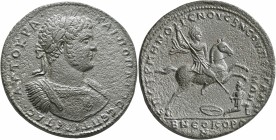 MYSIA. Pergamum. Geta, 209-211. Medallion (Orichalcum, 44 mm, 48.61 g, 12 h), Menogenes the Younger, grandson of Menogenes and strategos. AYTOKPA•KAI•...