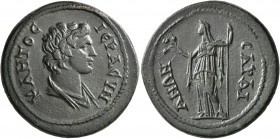 LYDIA. Sardis. Pseudo-autonomous issue. Tetrassarion (Orichalcum, 29 mm, 11.71 g, 12 h), time of Nerva, 96-98. IЄPA CYNΚΛHTOC Draped bust of the Roman...
