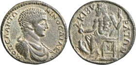 PHRYGIA. Cibyra. Diadumenian, as Caesar, 217-218. Tetrassarion (Bronze, 32 mm, 14.54 g, 6 h). •Μ•ΟΠЄΛ•ΑΝΤΩNINOC•ΔΙΑ•K• Bare-headed, draped and cuirass...