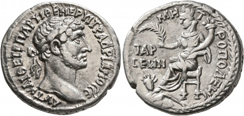 CILICIA. Tarsus. Hadrian, 117-138. Tridrachm (Silver, 25 mm, 9.78 g, 12 h). ΑΥΤ ...