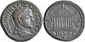GALATIA. Ancyra. Caracalla, 198-217. Tetrassarion (Orichalcum, 29 mm, 17.51 g, 1 h). ANTΩNINOC•AYΓOYCTOC Radiate head of Caracalla to right. Rev. MHT ...