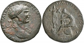 ARMENIA MINOR, Koinon of Armenia. Trajan, 98-117. 'Sestertius' (Bronze, 32 mm, 21.83 g, 12 h), Nicopolis ad Lycum, RY 17 and CY 43 = 113/4. ΑΥΤ ΚΑΙϹ Ν...