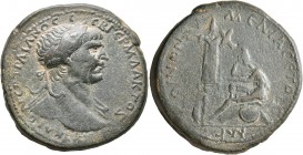 ARMENIA MINOR, Koinon of Armenia. Trajan, 98-117. 'Sestertius' (Orichalcum, 36 mm, 30.29 g, 11 h), Nicopolis ad Lycum, RY 17 and CY 43 = 113/4. ΑΥΤ ΚΑ...