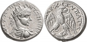 SYRIA, Cyrrhestica. Hieropolis. Diadumenian, as Caesar, 217-218. Tetradrachm (Silver, 24 mm, 12.34 g, 6 h). AYT•K•M•OΠЄΛ•ANTΩNЄINOC Radiate, draped an...
