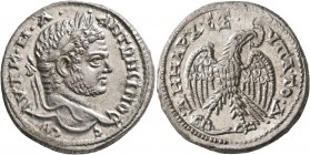 SYRIA, Seleucis and Pieria. Antioch. Caracalla, 198-217. Tetradrachm (Silver, 27 mm, 13.34 g, 5 h), 214-215. ΑΥΤ Κ•Μ•Α• •ΑΝΤΩΝЄΙΝΟC CЄΒ Laureate head ...