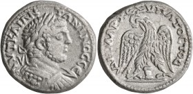 JUDAEA. Neapolis. Caracalla, 198-217. Tetradrachm (Silver, 26 mm, 14.71 g, 12 h), 215-217. ΑΥΤ ΚΑΙ ΑΝΤΩΝΙΝΟC CЄ Laureate and cuirassed bust of Caracal...