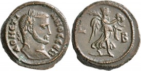 EGYPT. Alexandria. Domitius Domitianus, usurper, 297-298. Tetradrachm (Bronze, 18 mm, 7.27 g, 11 h), RY 2 = 297/8. ΔOMЄTIANOC CЄB Laureate head of Dom...