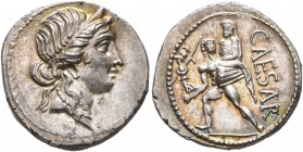 Julius Caesar, 49-44 BC. Denarius (Silver, 18 mm, 4.01 g, 6 h), military mint moving with Caesar in Africa, 48-47. Diademed head of Venus to right. Re...