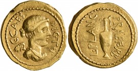 Julius Caesar, 49-44 BC. Aureus (Gold, 21 mm, 7.92 g, 10 h), with L. Munatius Plancus, praefectus Urbi, Rome, late 46-early 45. C•CAES DIC•TER Winged ...