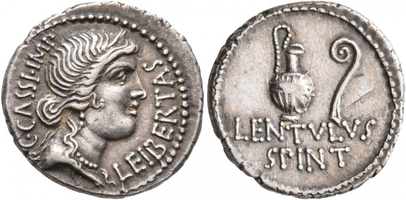 C. Cassius Longinus, 43-42 BC. Denarius (Silver, 19 mm, 3.95 g, 6 h), with L. Co...