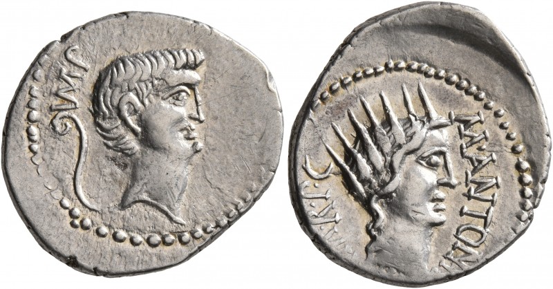 Mark Antony, 44-30 BC. Denarius (Silver, 20 mm, 4.00 g, 10 h), military mint mov...