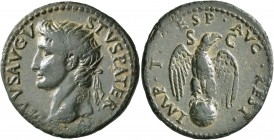 Divus Augustus, died AD 14. As (Copper, 28 mm, 8.94 g, 8 h), restitution issue, Rome. Struck under Titus, 80-81. DIVVS AVGVSTVS PATER Radiate head of ...