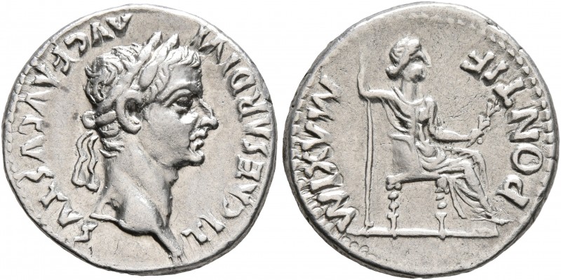 Tiberius, 14-37. Denarius (Silver, 18 mm, 3.87 g, 7 h), Lugdunum. TI CAESAR DIVI...