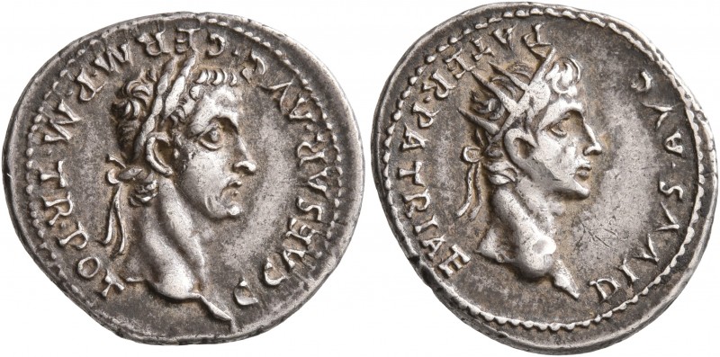 Gaius (Caligula), with Divus Augustus, 37-41. Denarius (Silver, 20 mm, 3.79 g, 5...