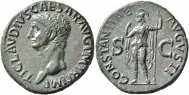 Claudius, 41-54. As (Copper, 29 mm, 11.81 g, 6 h), Rome, 41-42. TI CLAVDIVS CAESAR AVG P M TR P IMP Bare head of Claudius to left. Rev. CONSTANTIAE AV...