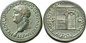 Nero, 54-68. Sestertius (Orichalcum, 34 mm, 27.60 g, 7 h), Lugdunum, circa 65. NERO CLAVD CAESAR AVG GER P M TR P IMP P P Laureate head of Nero to lef...