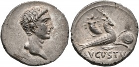 Civil Wars, 68-69. Denarius (Silver, 18 mm, 3.46 g, 1 h), uncertain mint in southern Gaul or Spain. Bare head of Augustus to right. Rev. AVGVSTV[S] Ca...