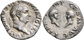 Vitellius, with his children, 69. Denarius (Silver, 18 mm, 3.00 g, 6 h), Rome, circa late April–20 December 69. A VITELLIVS GERM IMP AVG TR P Laureate...