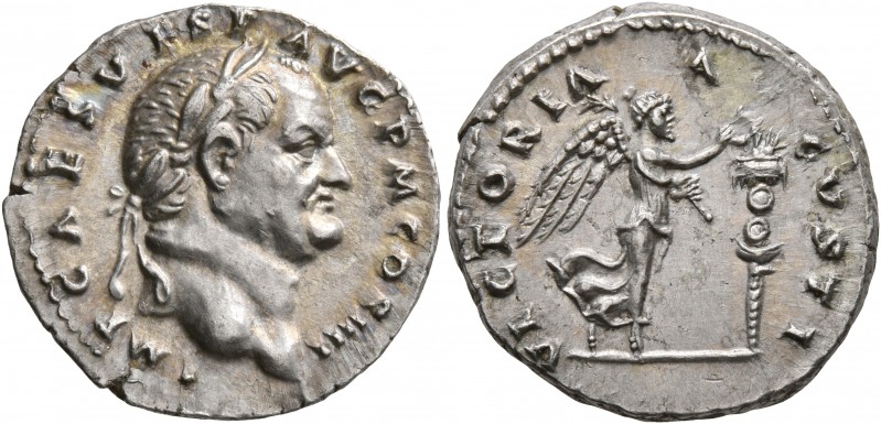 Vespasian, 69-79. Denarius (Silver, 19 mm, 3.35 g, 6 h), Rome, 72-73. IMP CAES V...