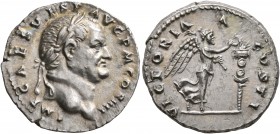 Vespasian, 69-79. Denarius (Silver, 19 mm, 3.35 g, 6 h), Rome, 72-73. IMP CAES VESP AVG P M COS IIII Laureate head of Vespasian to right. Rev. VICTORI...