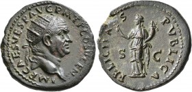 Vespasian, 69-79. Dupondius (Orichalcum, 27 mm, 11.69 g, 6 h), Rome, 74. IMP CAES VESP AVG P M T P COS V CEN Radiate head of Vespasian to right. Rev. ...
