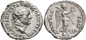 Vespasian, 69-79. Denarius (Silver, 18 mm, 3.43 g, 7 h), Ephesus, 77-78. IMP CAESAR VESPAS AVG COS III TR P P P Laureate head of Vespasian to right. R...