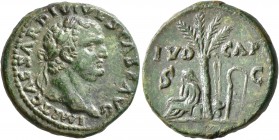 Titus, 79-81. Semis (Orichalcum, 20 mm, 5.85 g, 7 h), uncertain mint in the East (in Thrace or Bithynia?), 80-81. IMP T CAESAR DIVI VESPAS F AVG Laure...