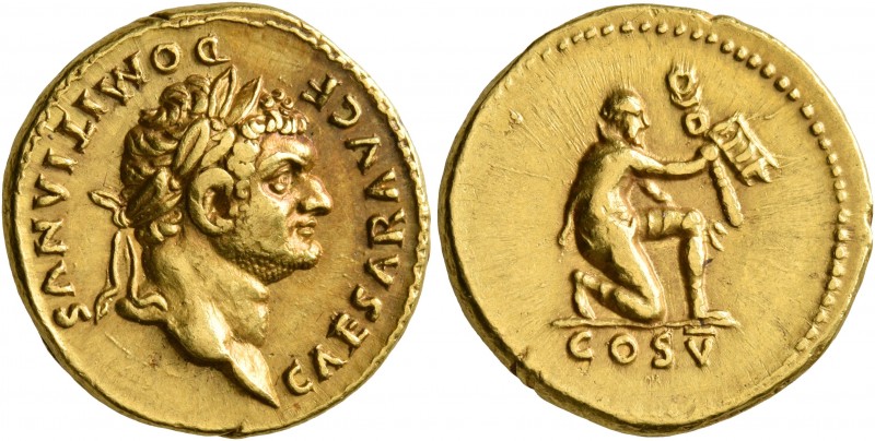 Domitian, as Caesar, 69-81. Aureus (Gold, 19 mm, 7.25 g, 6 h), Rome, 77-78. CAES...