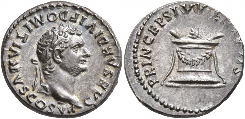 Domitian, as Caesar, 69-81. Denarius (Silver, 18 mm, 3.28 g, 7 h), Rome, struck ...