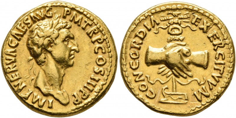 Nerva, 96-98. Aureus (Gold, 18 mm, 7.65 g, 7 h), Rome, 97. IMP NERVA CAES AVG P ...
