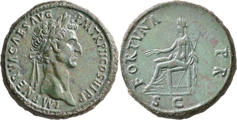 Nerva, 96-98. Sestertius (Orichalcum, 34 mm, 29.57 g, 6 h), Rome, 97. IMP NERVA ...