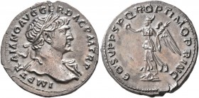 Trajan, 98-117. Denarius (Silver, 19 mm, 2.79 g, 7 h), Rome, circa 108-109. IMP TRAIANO AVG GER DAC P M TR P Laureate head of Trajan to right, with sl...