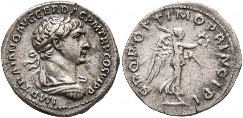 Trajan, 98-117. Quinarius (Silver, 15 mm, 1.80 g, 6 h), Rome, 112-114. IMP TRAIA...